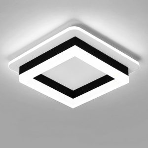 Square Modern LED Ceiling Light, 24W Black Flush Mount, 6000K