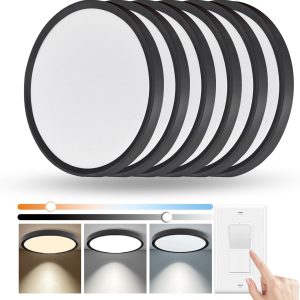 6 Pack 12 Inch Slim Dimmable LED Flush Mount Ceiling Light, 24W, Black