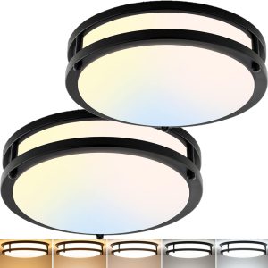 2 Pack 10" LED Flush Mount Ceiling Lights, 30W 3200LM, Dimmable 5CCT, Black