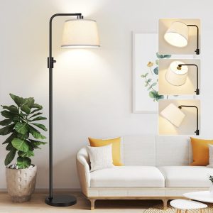 Dimmable Arc Floor Lamp with Linen Shade, 1000LM LED Bulb Included, Black