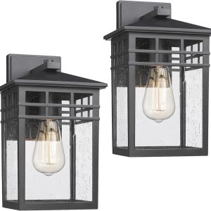 Outdoor Wall Light Fixtures 2 Pack, Farmhouse Sconces with Seeded Glass, Waterproof