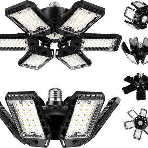 LED Garage Lights 2 Pack, 180W 18000LM 6500K with 6+1 Deformable Panels, E26/E27